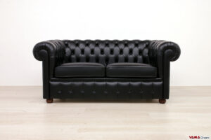 Divano Chesterfield 2 posti nero in pelle