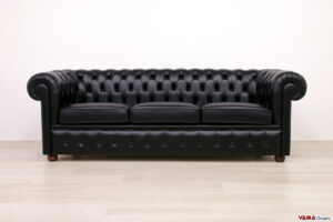 Divano Chesterfield 3 posti nero in pelle