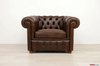Poltrona Chesterfield London in pelle asportabile marrone