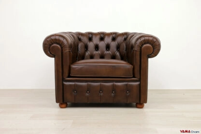 Poltrona Chesterfield London in pelle asportabile marrone