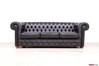 Divano Chesterfield 3 posti nero in pelle