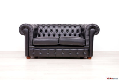 Divano Chesterfield 2 posti nero in pelle