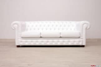 Divano Chesterfield in pelle bianco ottico freddo