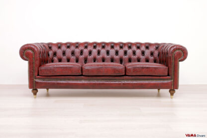 Divano Chesterfield Florence in pelle damascata rossa