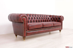 Divano Chesterfield Florence rosso in pelle stampa damasco