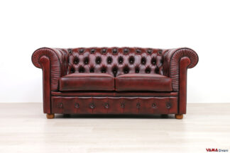 divano Chesterfield rosso 2 posti in vera pelle vintage