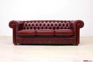 Divano Chesterfield 3 posti rosso invecchiato a mano vintage inglese