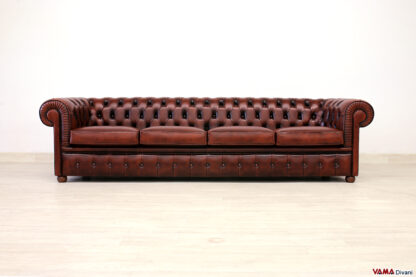 Divano Chesterfield 4 posti in pelle vintage ruggine