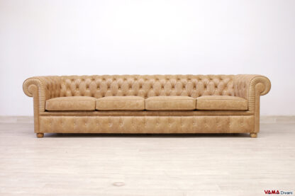 Divano Chesterfield 4 posti in pelle scrivente pull up marrone chiaro