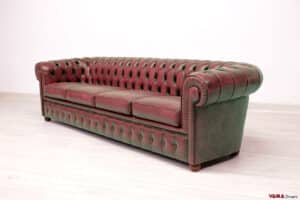 Divano Chesterfield 4 posti rosso invecchiato a mano