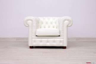 Poltrona Chesterfield bianca in pelle in pronta consegna