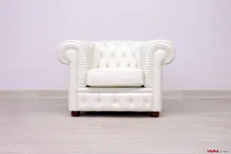 Poltrona Chesterfield bianca in pelle in pronta consegna
