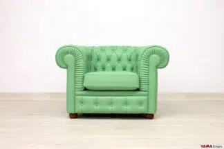 Poltrona Chesterfield verde chiaro in pelle spessorata