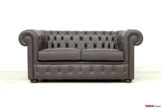 Divano Chesterfield 2 posti in pelle marrone testa di moro in offerta