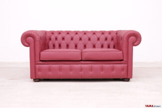 Divano Chesterfield 2 posti rosso scuro opaco