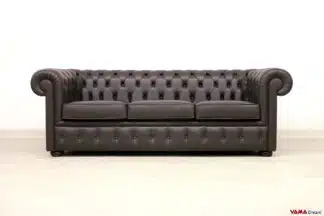 Divano Chesterfield 3 posti marrone testa di moro in pelle