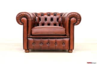 Poltrona Chesterfield in pelle arancio ruggine