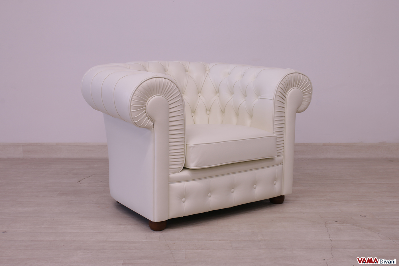 Poltrona Chesterfield bianco caldo in vera pelle
