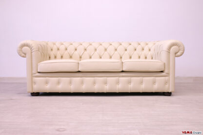 Divano Chesterfield 3 posti beige in pelle