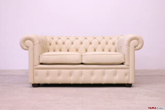 Divano Chesterfield 2 posti beige in pelle