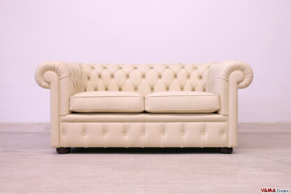 Divano Chesterfield 2 posti beige in pelle