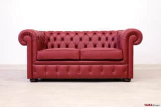 Divano Chesterfield 2 posti rosso bordeaux in pelle spessorata