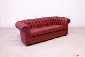Divano Chesterfield 3 Posti In Vera Pelle - Struttura Mango, Capitonné, Marrone, 210x80x74 Cm