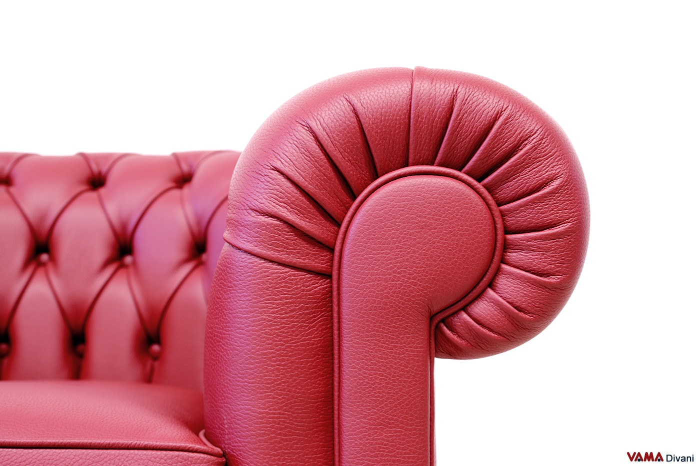 Frontale bracciolo della poltrona Chesterfield bordeaux in pelle spessorata