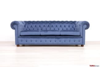 Divano Chesterfield 3 posti in velluto blu