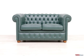Divano Chesterfield 2 posti piccolo in pelle verde pino
